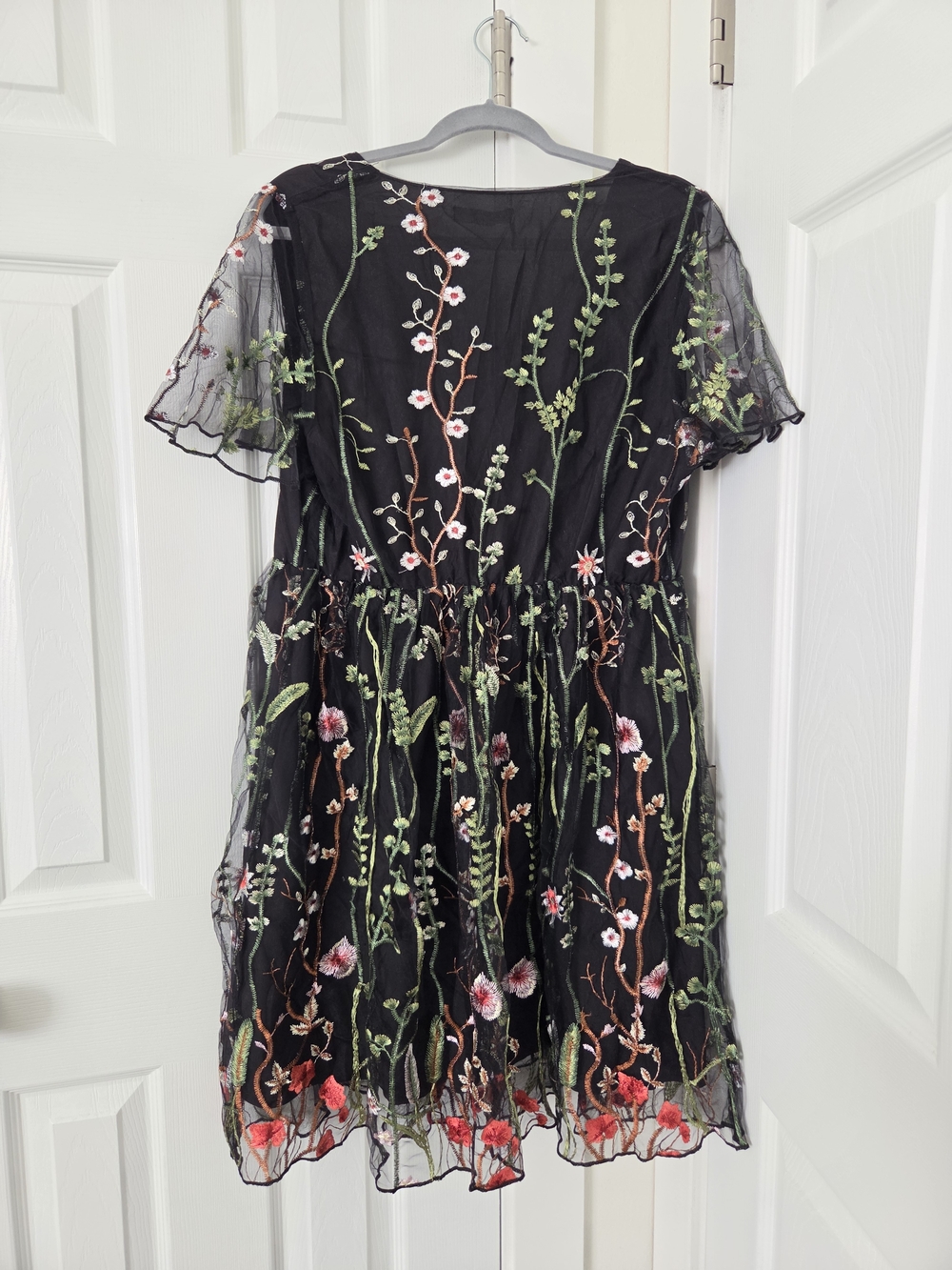 Embroidered Black Floral Mesh Dress - Picture 2 of 3